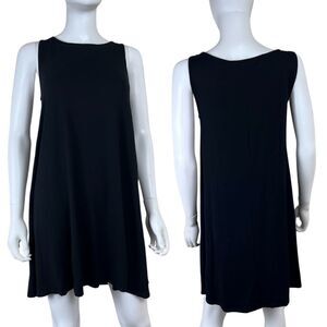 Eileen Fisher Women Size M Petite Black Jersey Knit Tank Pullover Shift Dress